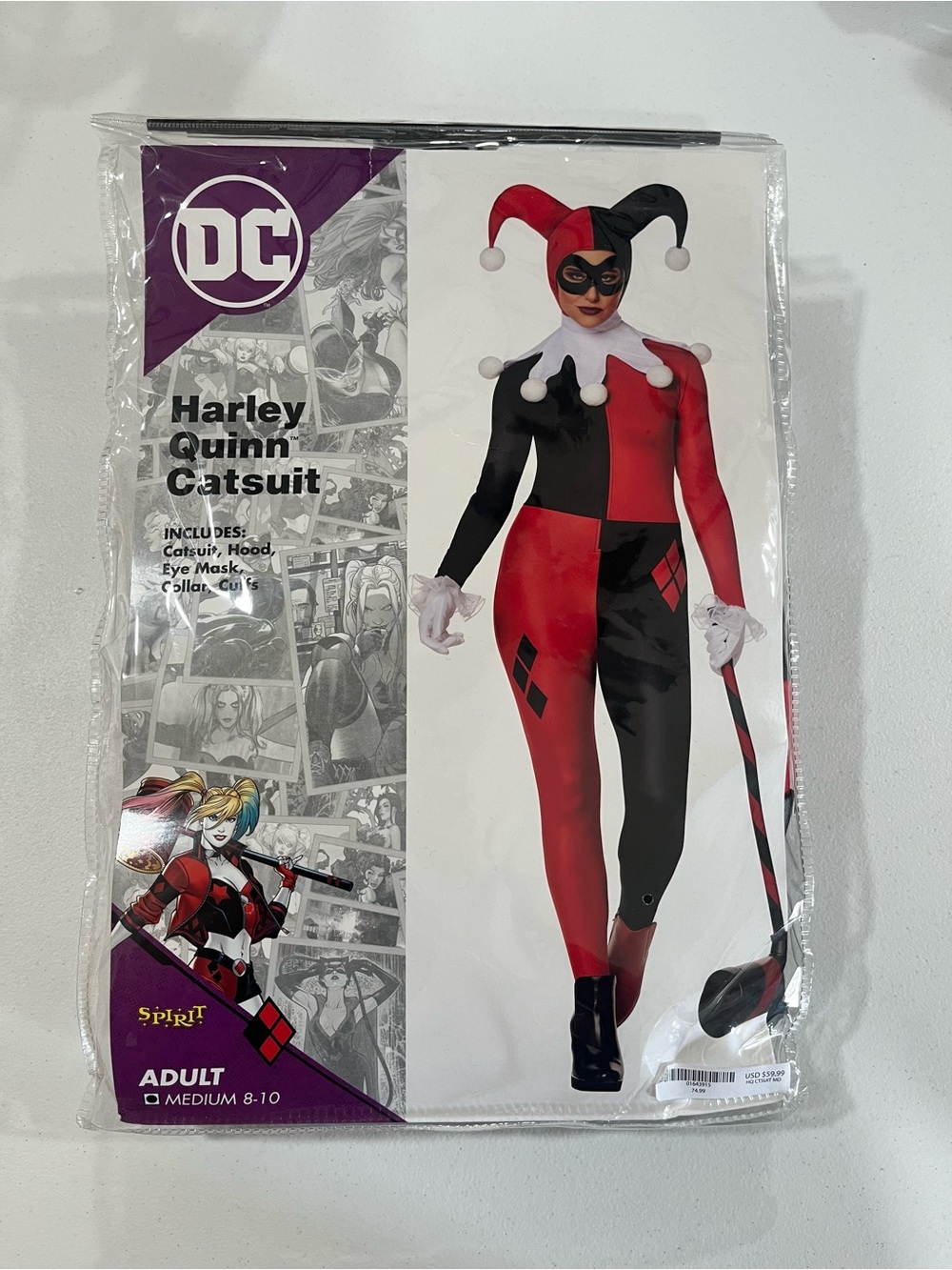 DC Harley Quinn Red and Black Jester Catsuit Costume